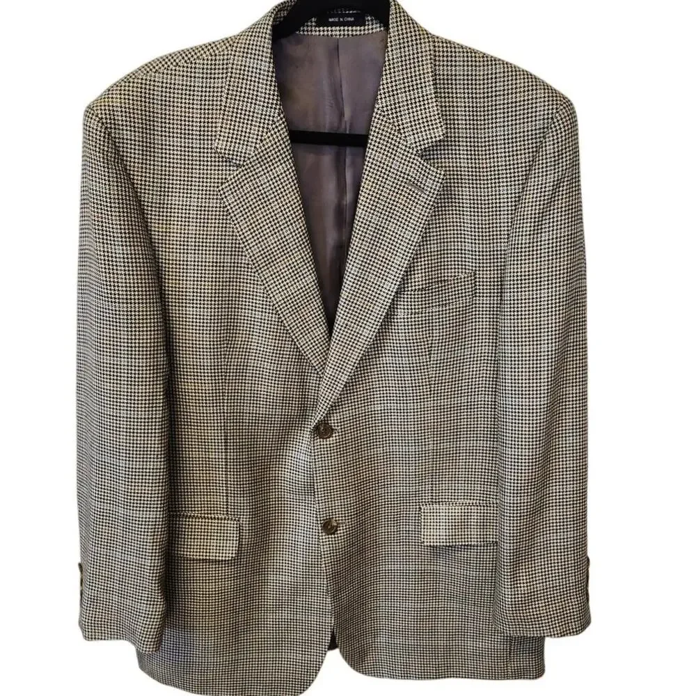 100% Silk Ralph Lauren Houndstooth 2 Button Blazer Sport Coat Men 42 Regular